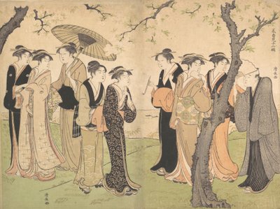 Gruppo di Sei Geisha sotto i Ciliegi a Gotenyama, ca. 1785 da Torii Kiyonaga