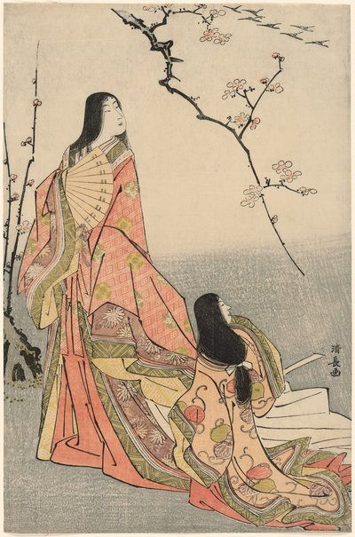 Ise che osserva uno stormo di oche, da una serie senza titolo di dame di corte da Torii Kiyonaga