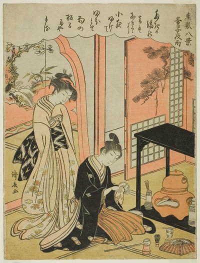 Pioggia Notturna al Chiosco del Tè, dalla serie "Otto Scene del Salotto (Zashiki hakkei)" da Torii Kiyonaga