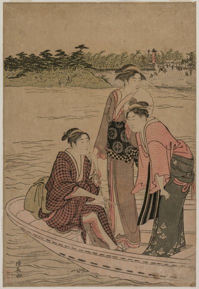 Passeggeri su un traghetto sul fiume Sumida da Torii Kiyonaga