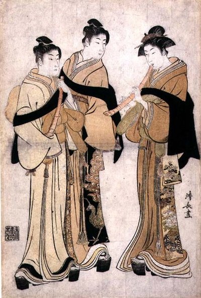 Suonando lo shakuhachi, c.1782 da Torii Kiyonaga