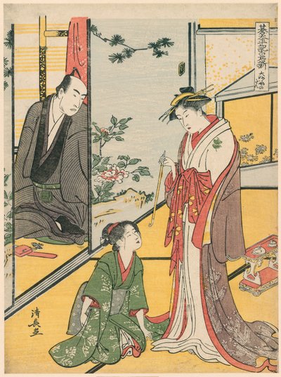 Scena al Daifukuya (Daifukuya no dan), dalla serie "Go Taiheiki Shiraishi Banashi" da Torii Kiyonaga
