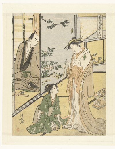 Scena nella casa Daifukuya (serie: Het toneelstuk Shiraishibanashi) da Torii Kiyonaga