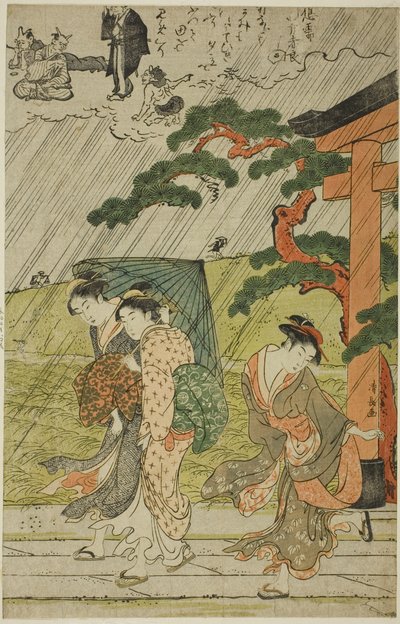 Pioggia Improvvisa al Santuario di Mimeguri da Torii Kiyonaga