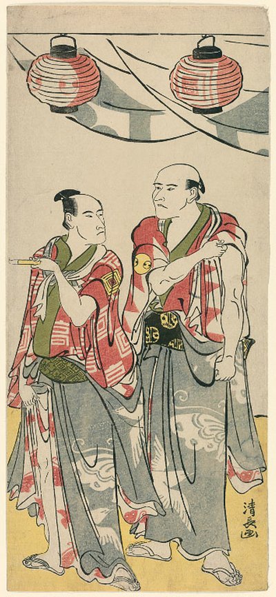 Gli attori Arashi Ryuzo II e Ichikawa Komazo III, da un pentittico di undici attori che celebrano il festival del santuario dei fratelli Soga da Torii Kiyonaga