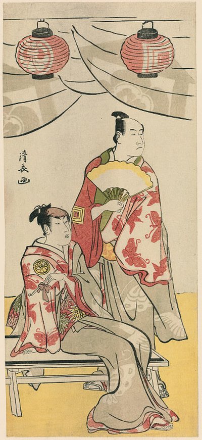 Gli attori Ichikawa Monnosuke II e Segawa Kikunojo III, da un pentittico di undici attori che celebrano il festival del santuario dei fratelli Soga da Torii Kiyonaga