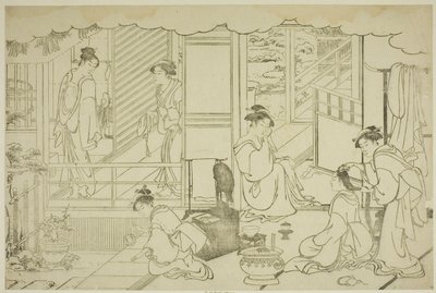 Il primo bagno del nuovo anno (Yudono hajime), dal libro illustrato "Colori della tripla alba (Saishiki mitsu no asa)" da Torii Kiyonaga