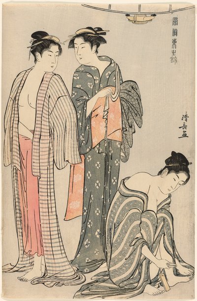 Tre donne dopo il bagno, dalla serie "Un broccato di costumi orientali (Fuzoku Azuma no nishiki)" da Torii Kiyonaga