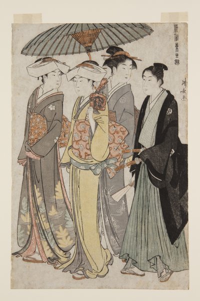 Due figlie di un bannerman con una donna di servizio e un giovane da Torii Kiyonaga