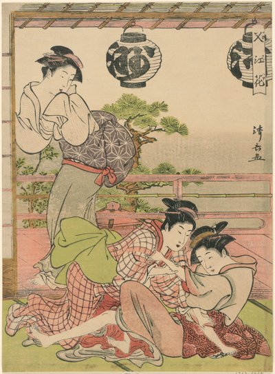 Due geishe che lottano per una lettera (Fumi no arasoi), dalla serie "Fiori di Nakasu (Nakasu no hana)" da Torii Kiyonaga