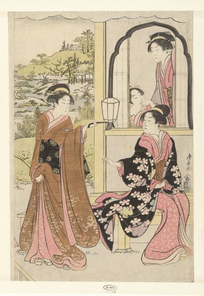Quattro dame di corte che ascoltano il flauto di Yoshitsune da Torii Kiyonaga