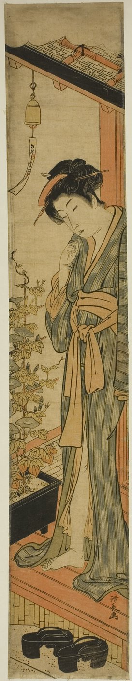 Donna che ammira le glorie del mattino mentre si lava i denti da Torii Kiyonaga