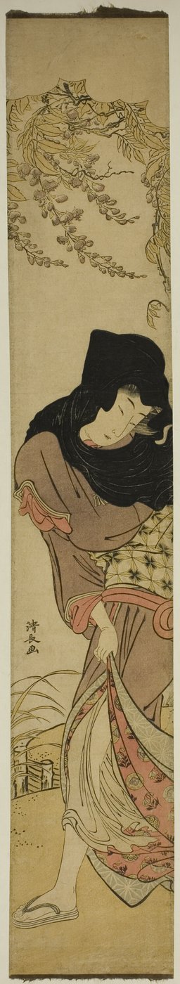 Donna sotto glicine mosso dal vento da Torii Kiyonaga