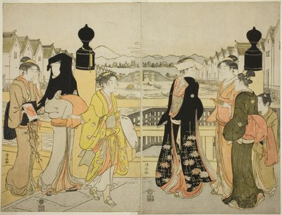 Donne che attraversano il ponte Nihonbashi da Torii Kiyonaga