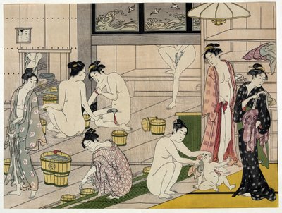 Donne in un bagno pubblico. Stampa giapponese di Torii Kiyonaga (1752-1815), circa 1785. Scuola Torii (ukiyo-e) da Torii Kiyonaga