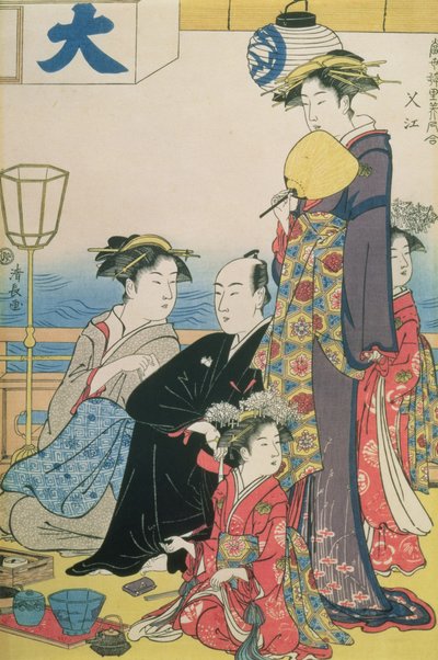 Donne dei Quartieri Allegri, pannello destro di un dittico (stampa a blocchi di legno a colori) da Torii Kiyonaga
