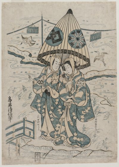 Nakamura Tomijuro e Nakamura Shichisaburo II come gli Amanti Agemaki e Sukeroku, 1753 da Torii Kiyonobu II