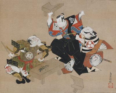 Gli attori Ichikawa Danjuro II come Soga no Goro e Ogawa Zengoro come Kudo Suketsune da Torii Kiyonobu I