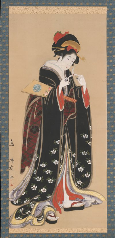 Donna con racchetta e volano, 1815-20 da Torii Kiyotomo