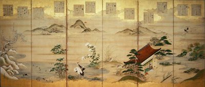 Schermo a sei pannelli con uccelli e fiori dei dodici mesi da Tosa Mitsunari