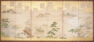 Schermo a sei pannelli con uccelli e fiori dei dodici mesi da Tosa Mitsunari