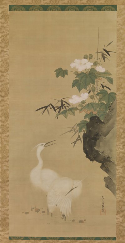 Aironi e rose di cotone, metà-fine XVII secolo da Tosa Mitsuoki