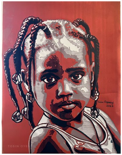 Ritratto di un bambino innocente in rosso da Tosin Oyeniyi