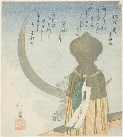 Palo del ponte e luna crescente da Totoya Hokkei