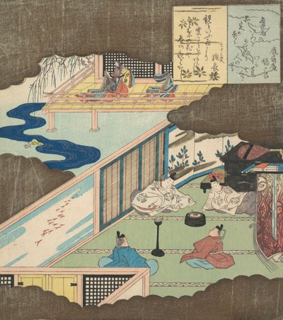 Interno di un palazzo con nobili che conversano, ca. 1820 da Totoya Hokkei