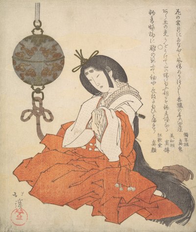 Dama di corte Kanjo seduta, e un Tsurikoro appeso vicino alla sua testa, ca. 1825 da Totoya Hokkei