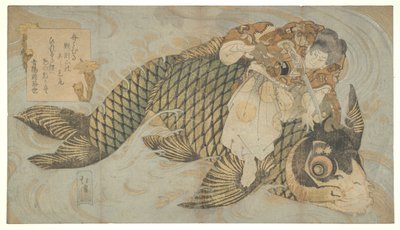 Oniwakamaru che sottomette la carpa gigante da Totoya Hokkei