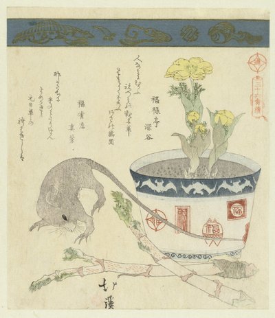 Ratto e ciotola con adone da Totoya Hokkei