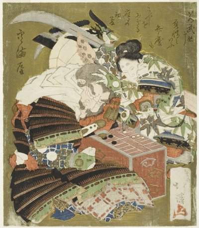 Ushiwakamaru (Minamoto no Yoshitsune) sconfigge Benkei in una partita di sugoroku da Totoya Hokkei