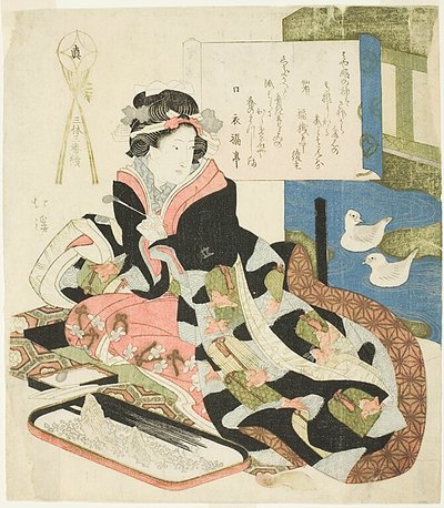 Donna che fissa le anatre, o Il corpo giusto (Shin), dalla serie "Tre opere di tre estetiche (San tai san ban shoku)". da Totoya Hokkei