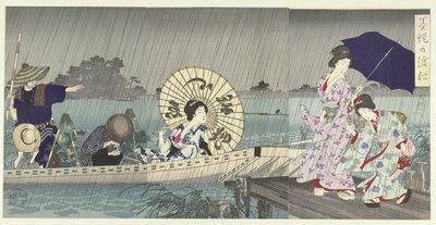 Il traghetto tra le rive del Sumida da Toyohara Chikanobu