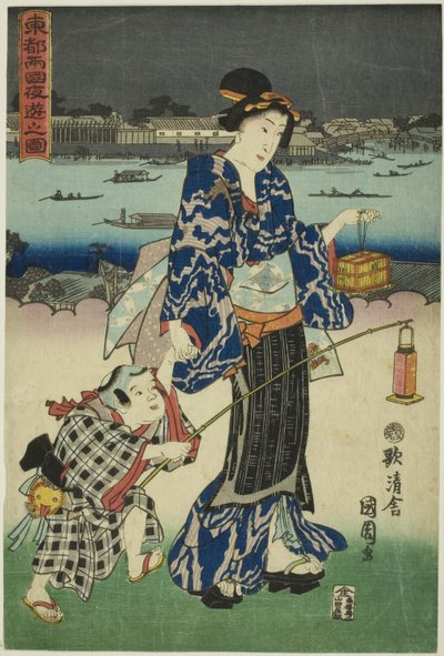 Divertimenti serali a Ryogoku nella capitale orientale da Toyohara Kunichika