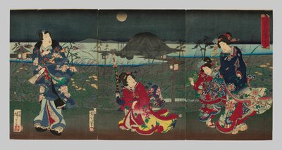 Genji disegnato in stili diversi: Vista della baia di Akashi (Kakiwake Genji, Akashi ura no kei) da Toyohara Kunichika
