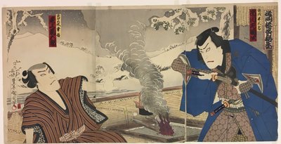 Gli attori Ichikawa Sadanji I come Tsunekawa e Onoe Kikugoro come Mizorogi Koichi da Toyohara Kunichika
