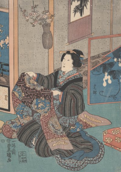 Donna che tiene un obi da Utagawa Toyokuni