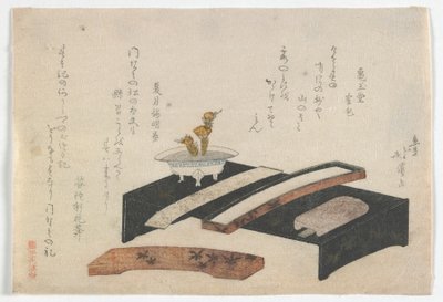 Surimono che illustra una scrivania, periodo Edo, c.1800-10 da Toyota Hokkei
