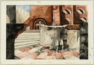 Scenografia per la tragedia Die Nibelungen di Friedrich Hebbel, ca 1934 da Traugott Müller