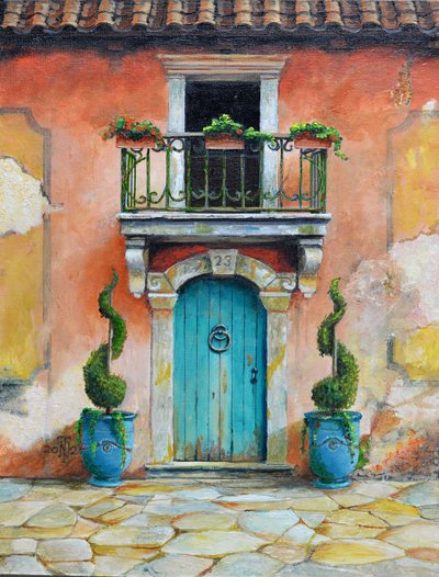Fioriere di Anduze, Aix-en-Provence, Francia, 2024 (olio su tavola) da Trevor Neal