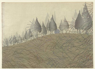 Paesaggio con luna (Blauwe esdoorn blaadjes) da Tsuda Seifû