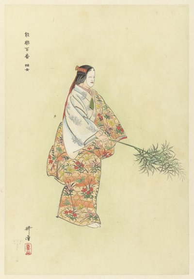Attore nel dramma Noh Hanjo (Cento drammi Noh) da Tsukioka Kogyo