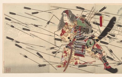 Ichikawa Danjuro IX come Kusunoki Masatsura nella battaglia di Shijonawate da Tsukioka Yoshitoshi