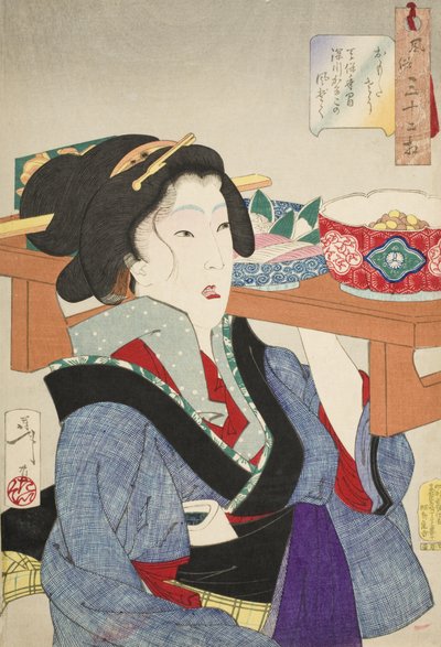 Un’aria afflitta: il comportamento di una cameriera al Fukagawa nell’era Tenpō da Tsukioka Yoshitoshi