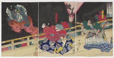 Immagine di Kusunoki Tamonmaru che conquista il vecchio tasso, 1860 da Tsukioka Yoshitoshi