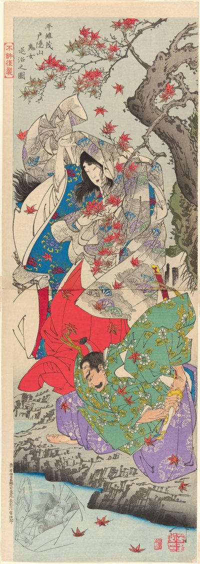 Taira Koremochi che conquista la donna diavolo sul monte Togakushi da Tsukioka Yoshitoshi