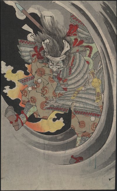 Il fantasma del generale Taira no Tomomori che si schianta tra le onde alla cascata di Nunobiki da Tsukioka Yoshitoshi