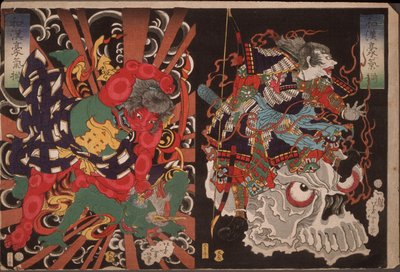 Krieger auf Schädel; Kintoki überwältigt einen Dämon da Tsukioka Yoshitoshi